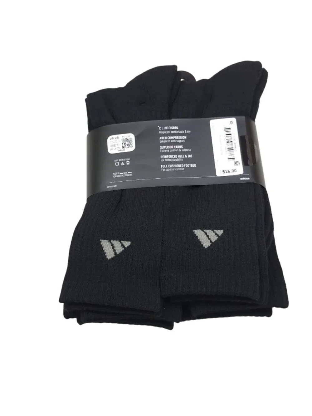 Adidas Mens 6-Pack Large Crew Socks ClimaCool Cushioned Arch Compression Black